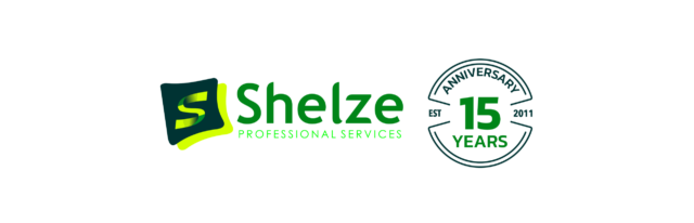 Shelze Professional Services 15th Anniversary commemorative logo